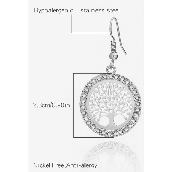 Crystal Tree of Life Round Drop Earrings - Picture 7 of 7